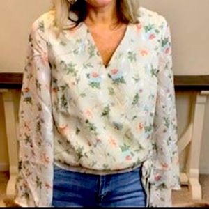 Easel NWT Size Small Blouse- floral print, chiffon fabric, sheer bell sleeves